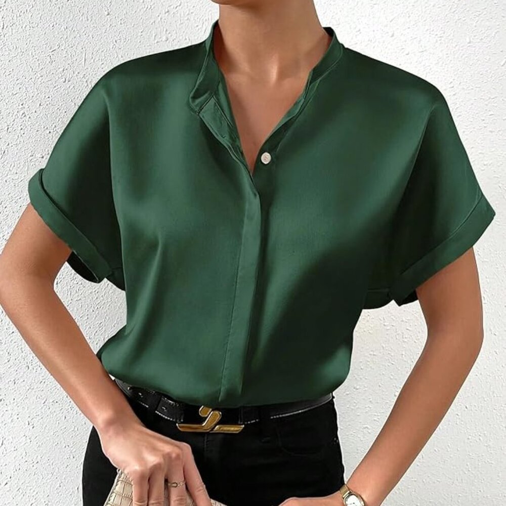 Maysoar Satin Blouse Batwing Sleeve Top Elegant Shirt